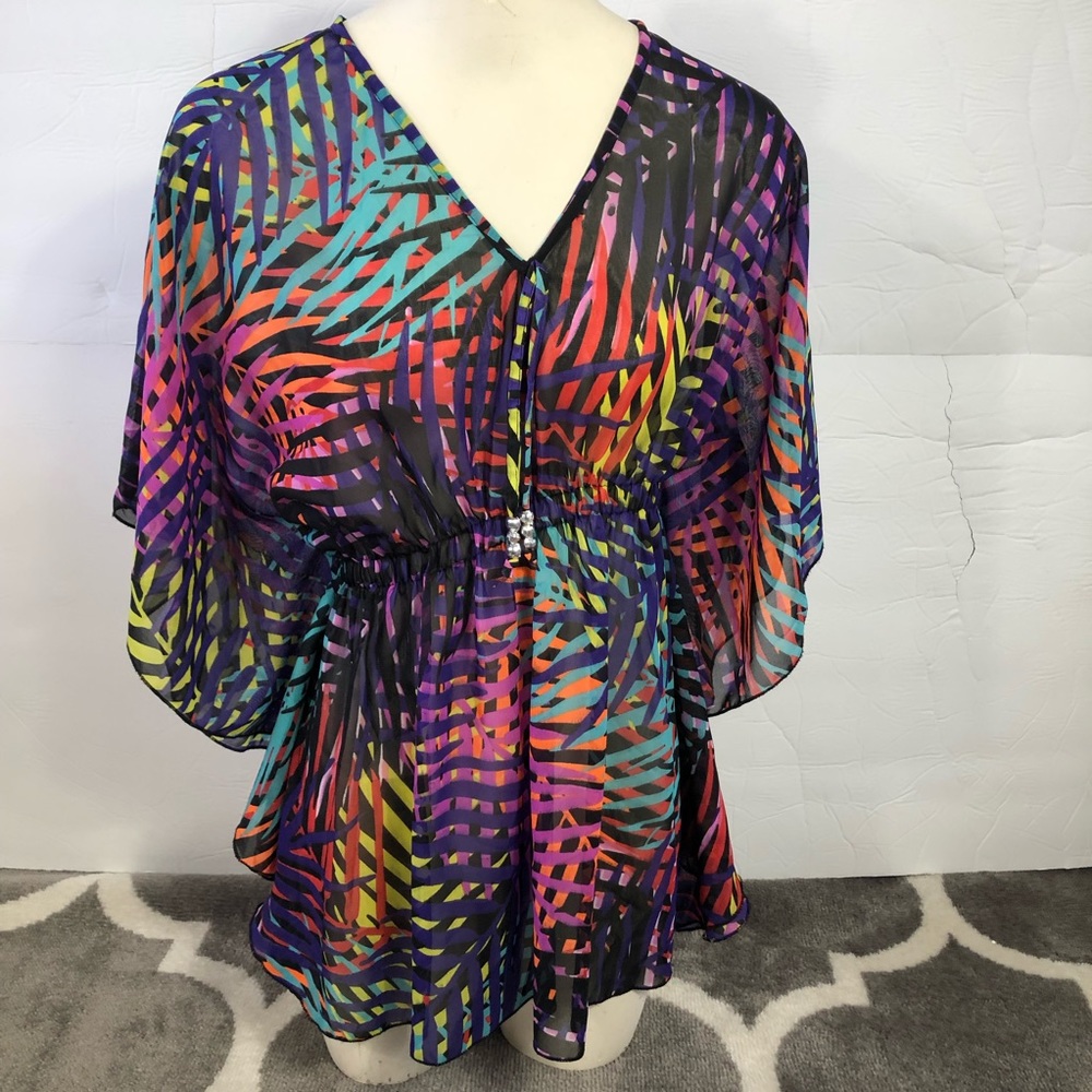 Goa Bathing Suit Coverup Womens Small Tropical Cinch Waist Translucent
